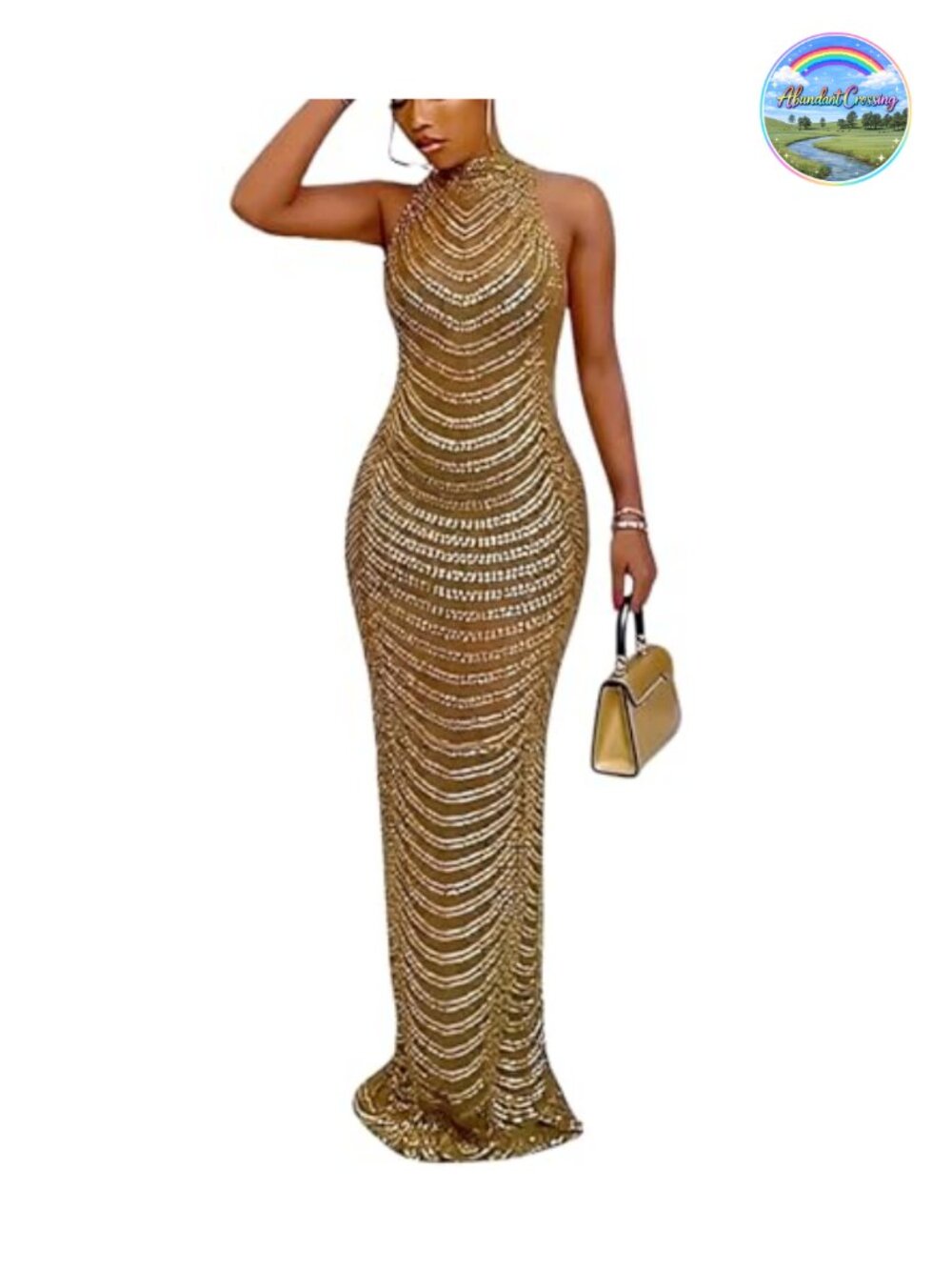 Rhinestone Sequin Sleeveless Maxi Party Dress